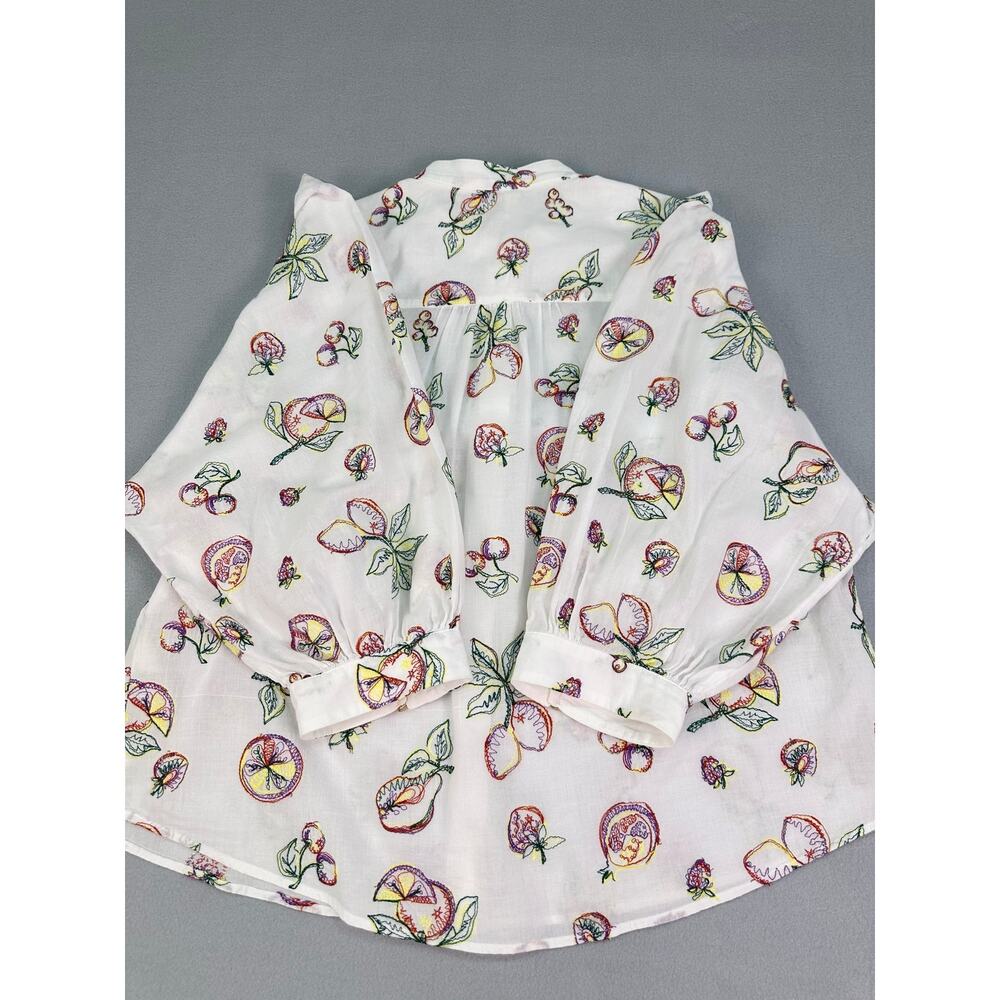 Anthropologie Pilcro Bella Embroidered Fruit Blouse White Cotton Medium Petite - Picture 7 of 12